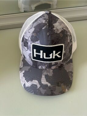 Huk Gray Camo Trucker Hat with White Mesh